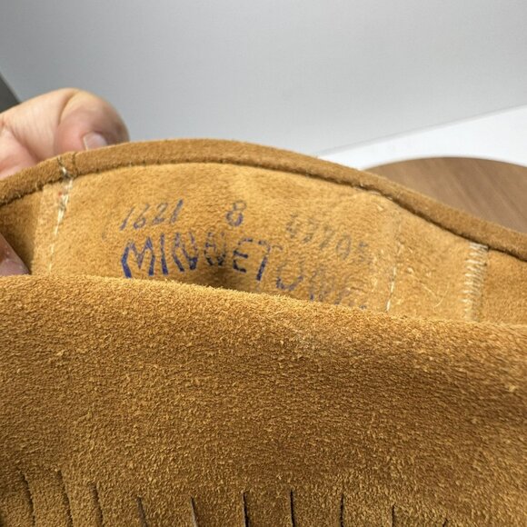 Minnetonka Women's Fringe Suede Mid Calf Boots Size 8 Camel Tan - Picture 6 of 10